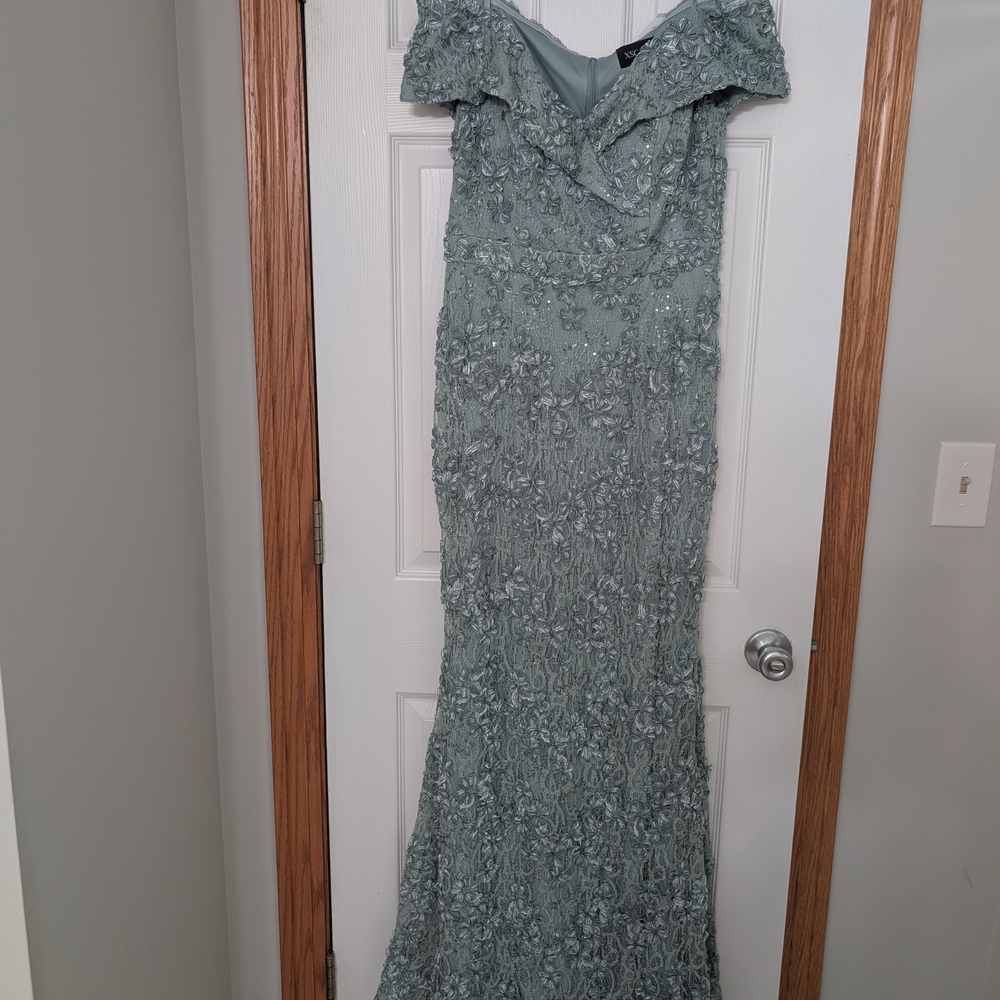 Xscape Green Sequin Off-Shoulder Gown